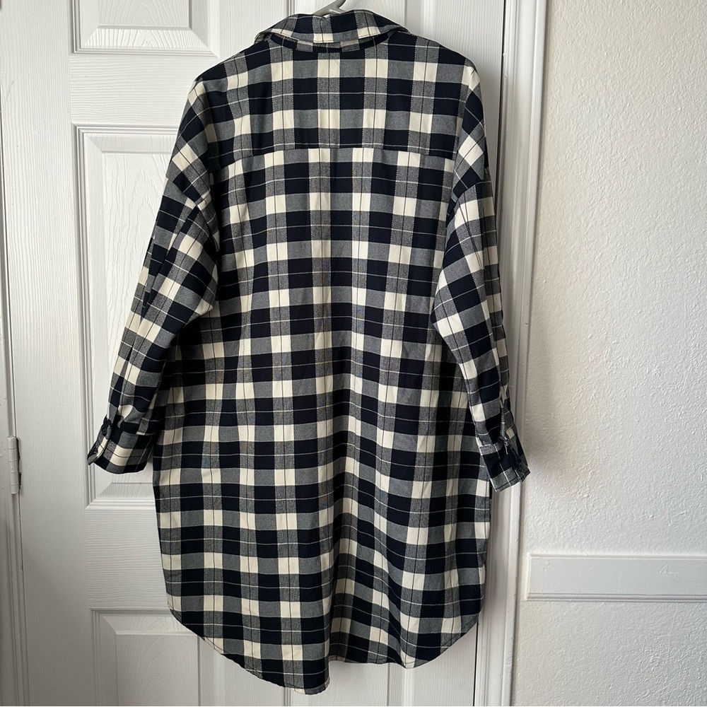 Zara Oversized Plaid Shirt Dress w/ Jeweled Collar Black and Ivory size Large - Picture 6 of 9
